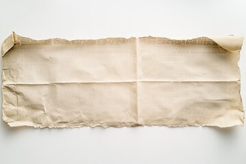 Obraz premium Crumpled, aged newspaper fragment on white.