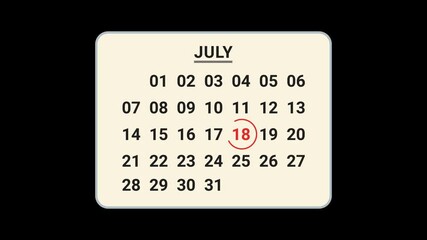18 July Calendar Date Animation
