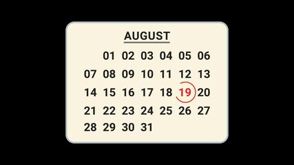 19 August Calendar Date Animation