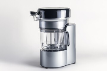 Sleek silver and black electric food processor.