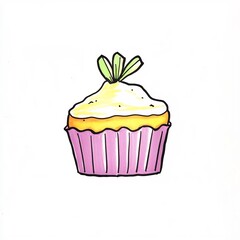 Charming Hand-Drawn Illustration: Delightfully Decorated Cupcake. AI Generated