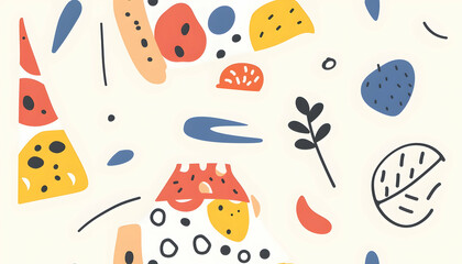 Abstract Illustration Background with Colorful Shapes and Food Motifs