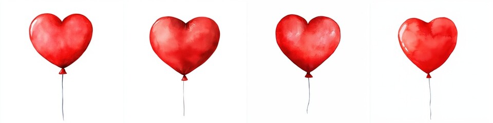 Valentine spark concept. Red heart balloons floating in a row against a white background.