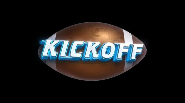 american football kickoff 3d text pop in, suitable for editing and broadcasting