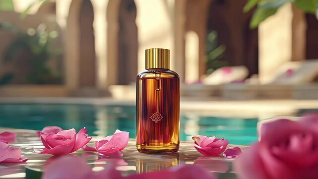 Spa Luxury Rose Bottle Essential Oil Swimming Pool Morocco Relaxation