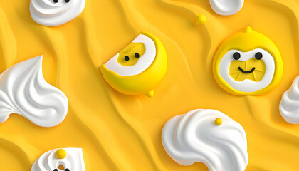 Whimsical 3D Yellow and White Abstract Background