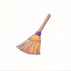 Charmingly Illustrated Broom, Hand-Drawn Style, Isolated on White. AI Generated