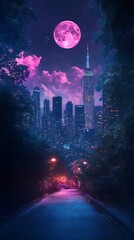 Obraz premium digital skyline panorama with illuminated skyscrapers and smart pathways 