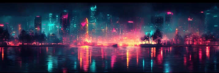 Fototapeta premium modern city landscape with vibrant elements and glowing futuristic overlays 