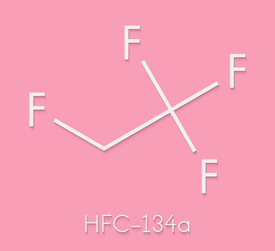Norflurane (1,1,1,2-tetrafluoroethane, HFC-134a) haloalkane molecule. Skeletal formula.