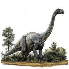 Obraz premium A large dinosaur stands among trees in a natural setting.