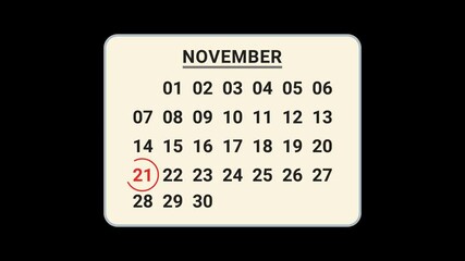 21 November Calendar Date Animation