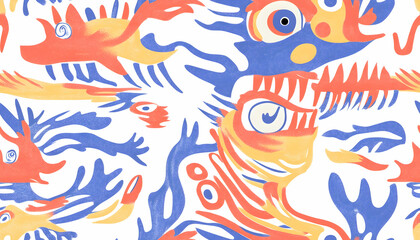 Obraz premium Abstract Illustration Seamless Pattern Orange Blue