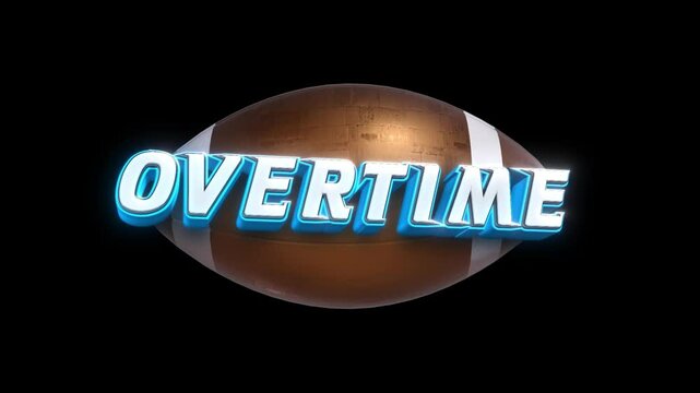 american football overtime 3d text pop in, suitable for editing and broadcasting