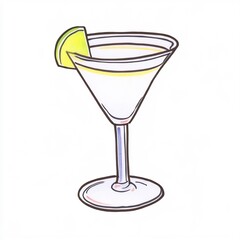 Hand-Drawn Illustration: Crisp Lime Martini Cocktail Sketch, Vibrantly Colored. AI Generated
