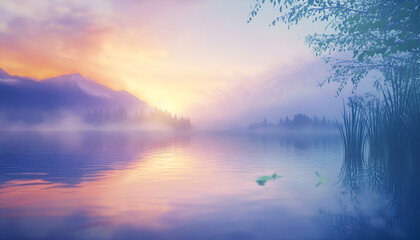 Fototapeta premium Sunrise Reflection on Tranquil Lake