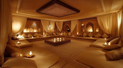 Serene Islamic Lounge with Geometric Patterns and Accents