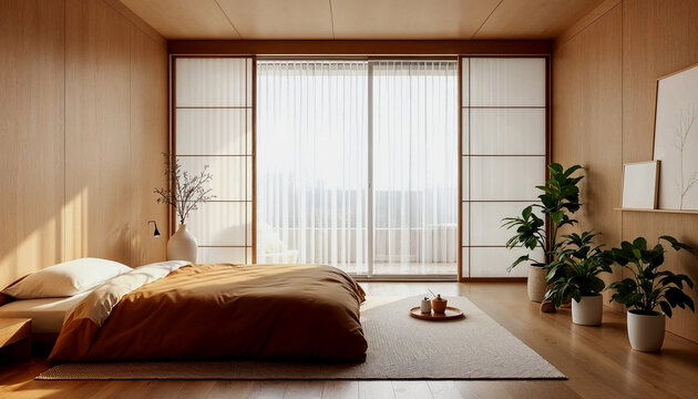 Cleaning and organizing are needed for this minimalist, Muji-style wooden room with a Japanesedi interior design that exudes space and calm