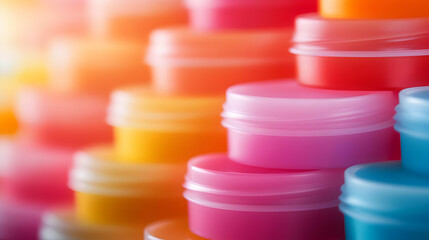 A vibrant abstract composition of stacked colorful containers displaying bright hues in a creative arrangement.