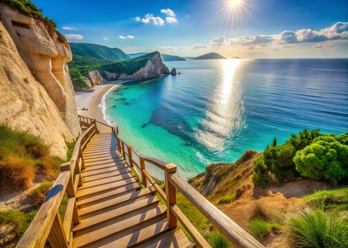 Argassi Beach, Zakynthos: Sun-Kissed Stairs to Turquoise Waters