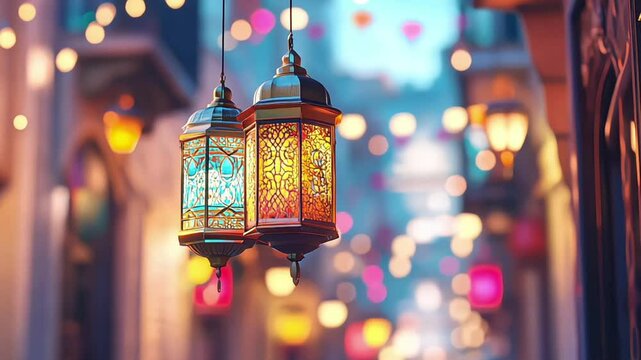 Eid decorations adorning homes and streets, creating a festive atmosphere to celebrate the end of Ramadan and the joyous occasion of Eid Mubarak