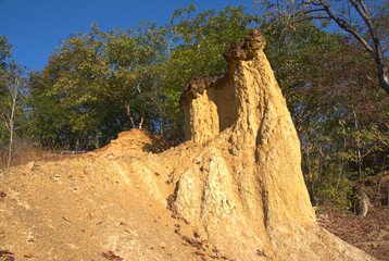landscape view of sandstone columns formed by erosion and Soil subsidence over thousands of years.