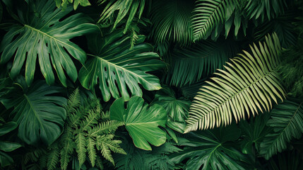 Lush green tropical leaves create vibrant, natural backdrop