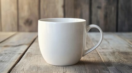 Fototapeta premium Blank mug mockup on wooden board