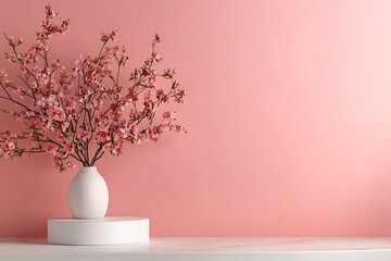 valentine-themed pastel pink setting with a blank pedestal for product display