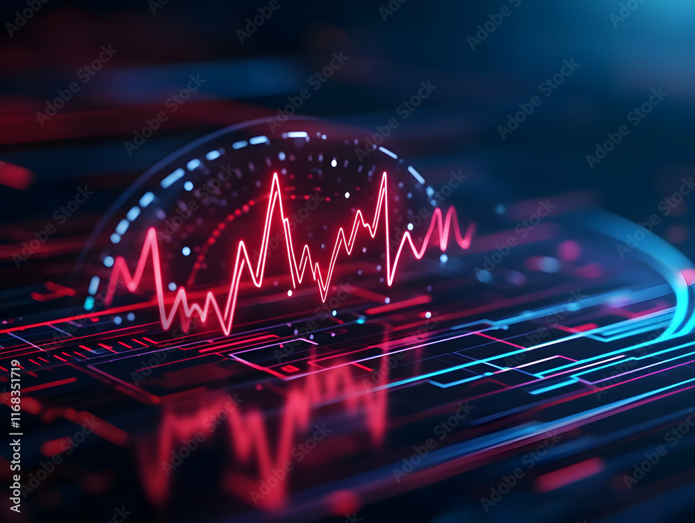 Wall mural futuristic digital heartbeat graphic showcasing advanced technology and data visualization in vibran