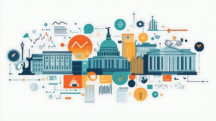 Government buildings and data visualization.