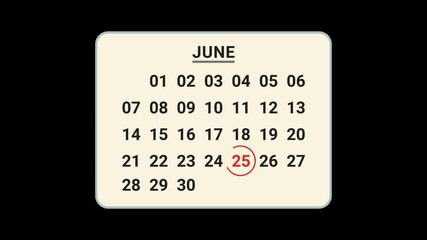 25 June Calendar Date Animation