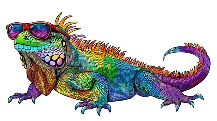 Fototapeta premium Rainbow Iguana in Sunglasses