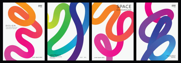 Abstract gradient line card template design vector set. Creative concept modern art design with dynamic colorful line shapes with overlay effect. Illustration for celebration, branding, ads. 