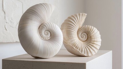 Obraz premium seashells as a minimalist home accent decor, copy and text space, 16:9