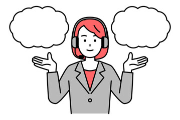 二つの選択肢を提案するヘッドセットをつけたオペレーターの女性
