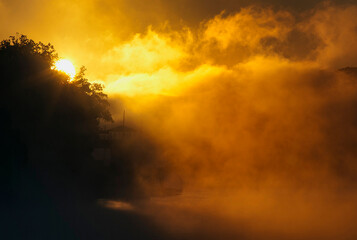 Southern Urals, Bashkortostan, dawn at the Nugush reservoir.