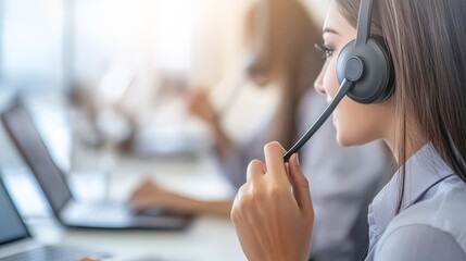 Modern Office Call Center Agent with Laptop