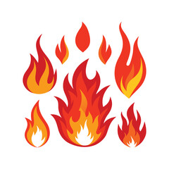 Set of Red and Orange Fire Flame Vector Icons for Hot Flaming Designs