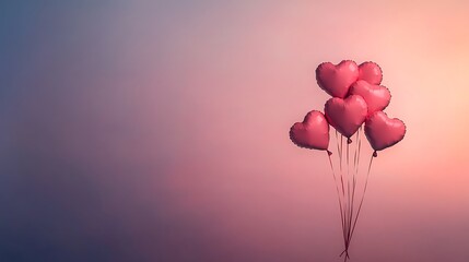 valentine's pink heart balloons floating against a soft gradient background