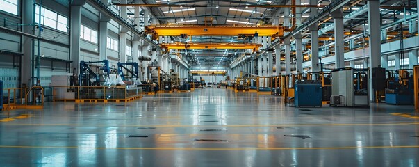 Fototapeta premium Empty Industrial Factory with Yellow Cranes