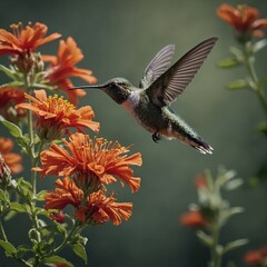 Fototapeta premium A hummingbird hovering near a flower.