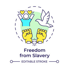 Slavery freedom multi color concept icon. Social justice, democracy. Human rights. Round shape line illustration. Abstract idea. Graphic design. Easy to use in infographic, presentation