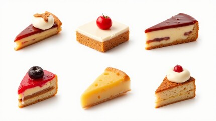 A collection of delicious gourmet desserts in various styles and angles, with rich and indulgent textures, isolated on a transparent background