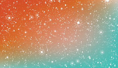 mesmerizing snowy overlay on a warm orange-to-cool turquoise gradient background, featuring white snowflakes and sparkles for a festive and magical aesthetic