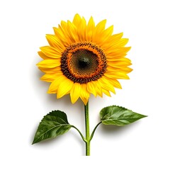 Fototapeta premium Vibrant and Lush Yellow Sunflower with Green Stem on White Background