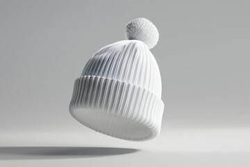 White ribbed knit beanie with pompom. (5)
