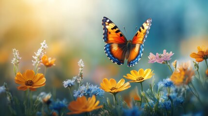 A Painted Lady Butterfly in a Summer Meadow