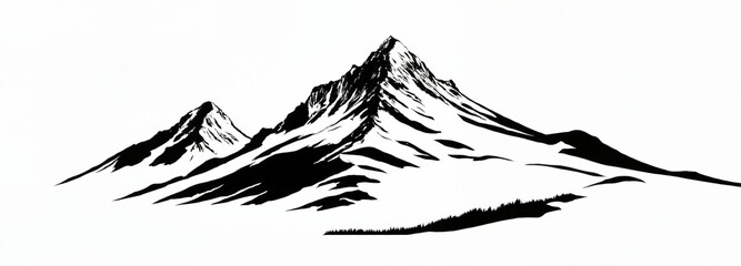 Minimalist Black and White Mountain Landscape Illustration