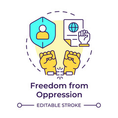 Oppression freedom multi color concept icon. Civil rights, social policy. Equality, discrimination. Round shape line illustration. Abstract idea. Graphic design. Easy to use in infographic